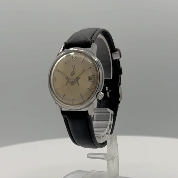 Vintage 34mm 1971 Accutron Masonic Dial Men's Tuning Fork Wristwatch 218 Steel - Picture 1 of 5